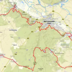 Karte zeigt eine Route für eine 3 Tage Wanderung Deutschland durch Wälder und Felder bei Bad Freienwalde (Oder).