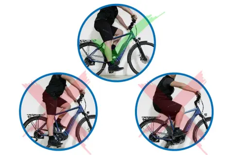 Falsche Sitzpositionen beim Radfahren: Sattel zu hoch oder zu tief. Die obere Abbildung zeigt die korrekte Einstellung.