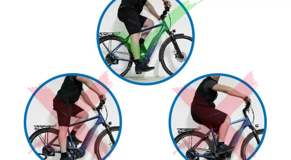 Falsche Sitzpositionen beim Radfahren: Sattel zu hoch oder zu tief. Die obere Abbildung zeigt die korrekte Einstellung.