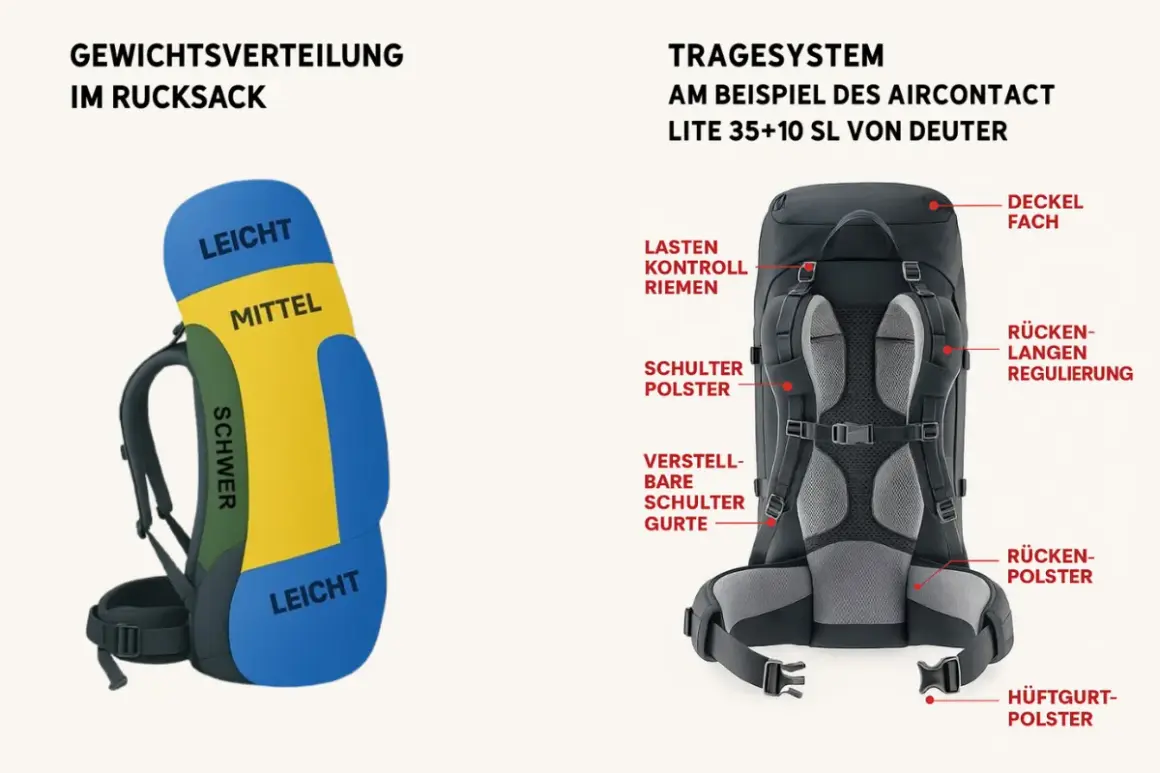 So packst du deinen Wanderrucksack richtig: Gewichtsverteilung und Tragesystem erklärt.