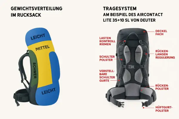 So packst du deinen Wanderrucksack richtig: Gewichtsverteilung und Tragesystem erklärt.